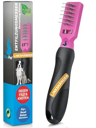 BluePet Profi Entfilzungskamm für Hunde und Katzen I Entfilzungshaken, Entfilzungsmesser, Entfilzungsharke Katze, Knoten Entferner Katze, Entfilzungskamm Hund, Entfernt Verfilzungen und Knoten