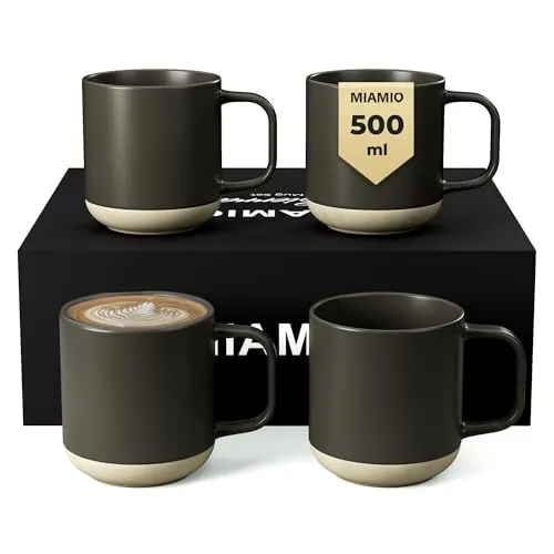 MIAMIO – Kaffeetassen Set 4er / Kaffee Becher Keramik (500 ml) für Kaffee, Cappuccino, Latte Macchiato, Tee, Espresso/Spülmaschinen- und mikrowellengeeignet – Sierra Kollektion (Dunkel, Becher (4x))