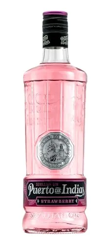 Puerto de Indias Sevillian Premium Strawberry Gin – aromatischer Erdbeer-Gin aus Spanien mit 37,5% vol, ideal für Pink Gin Tonic und Cocktails mit frischen Beeren, 0,7 l Flasche