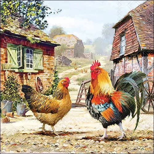 Servietten 20 Serviettentechnik Rooster ranch Hahn Huhn Ambiente 33 x 33