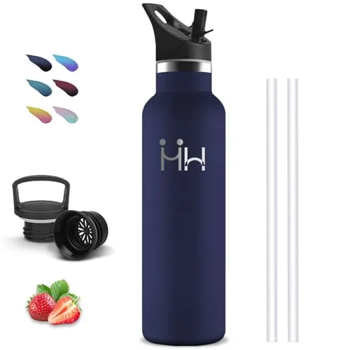 Trinkflasche Edelstahl, Trinkflasche 1l, BPA-Frei, Isolierflasche mit Strohhalm, Isolierflasche Doppelwandig, WasserflascheMetall, Wasserflasche für Wandern, Camping, Fitness, Yoga