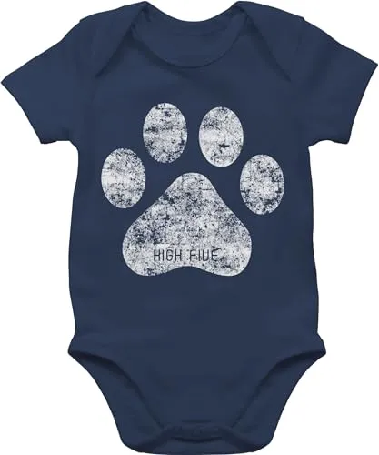 Baby Body Junge Mädchen - Tiermotiv Animal Print - High Five Hunde Pfote - 12/18 Monate - Navy Blau - kleidung mit hundemotiv strampler neugeborene tieren tiermotive paw bodys tiermotiven paws