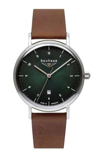 Bauhaus Herren Analog Uhr 2140-4 - Braun/Grün - Herrenuhren mit modernem, grünem Ziffernblatt und robustem Edelstahlgehäuse. Wasserdicht bis 5 ATM, ideal für den täglichen Gebrauch.