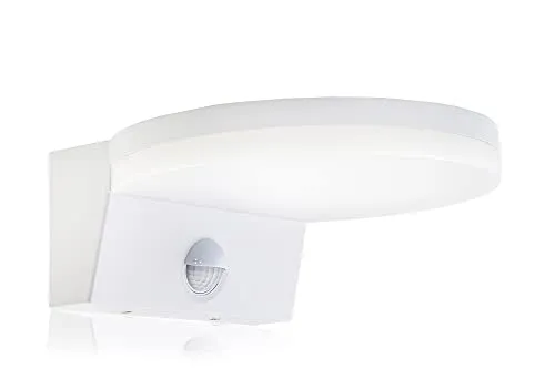 HUBER LED Wandlampe mit Bewegungsmelder 140° 15W, 2300lm I IP54 geschützte LED Außenleuchte mit Bewegungssensor I Wandleuchte innen, Disk, weiß