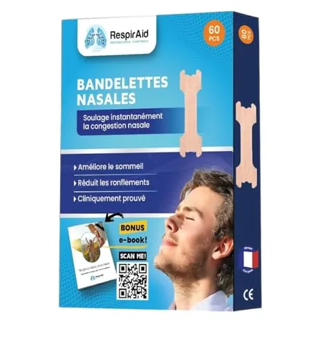Nasenstrips RespirAid – Größe L – Bessere Atmung und Reduzierung des Schnarchens, Linderung von Nasenverstopfung, verbessert den Schlaf und reduziert Schnarchen, Hautfarbe 60