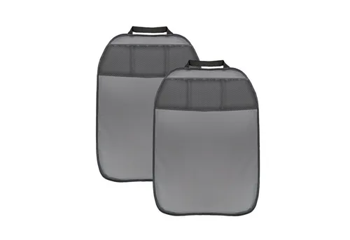 L & P Car Design Auto-Rückenlehnentasche Rückenlehnenschutz Sitzschoner Kunstleder in grau Kinder (2 Stück), mit 3 Taschen