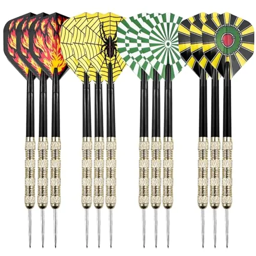 Wingluge 12 Stück Dartpfeile mit Metallspitze, 14 Gramm Steeldarts Profi, Steel Darts Set, Steeldart Pfeile, 4 Motive Dart Flight, Multi Purpose Dart Tool, für Anfänger Und Hobbyisten