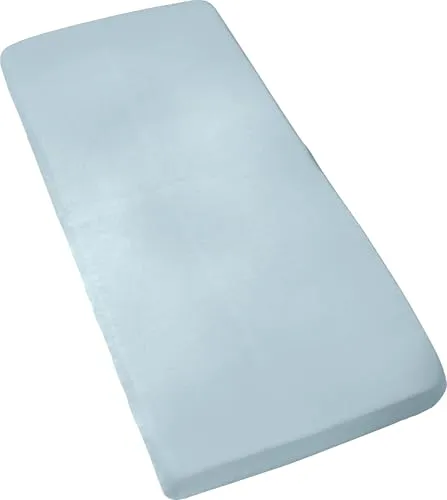 REDBEST Jersey- Stretch Kinder- Spannbettlaken San Francisco 100% Baumwolle, hellblau Größe 60x120 cm - 70x140 cm - weiche Qualität, bügelfrei, Rundumgummi, bis 12 cm Höhe