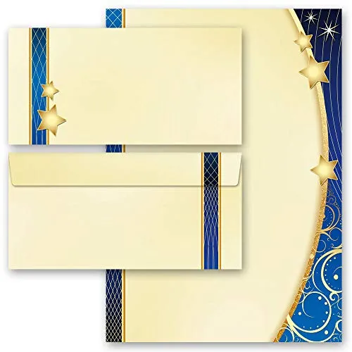 Briefpapier Set, 20 tlg. Weihnachten, X-MAS 10 Blatt Briefpapier + 10 passende Briefumschläge DIN LANG ohne Fenster | Paper-Media