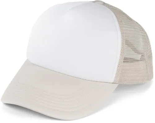styleBREAKER Unisex 5-Panel Trucker Cap mit Mesh-Einsatz | verstellbares Basecap mit Click Snap Verschluss | luftiges Netz Cap für Damen und Herren, Farbe:Weiß-Hellgrau