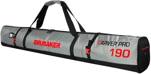BRUBAKER Skitasche Carver Tec Pro Ski Tasche - Silber Rot (Skibag für Skier und Skistöcke, 1-tlg., reißfest und schnittfest), gepolsterter Skisack mit Zipperverschluss