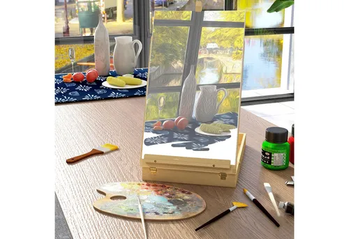 Homcom Tischstaffelei aus Buchenholz - Kreative Tischstaffelei, verstellbar und klappbar für einfachen Transport. Ideal für alle Altersgruppen, mit Aufbewahrung für Kunstmaterialien und robustem Design.