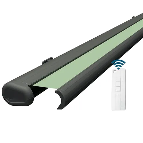 Eclipse Vollkassettenmarkise elektrisch 3,0x3,5 m basaltgraues Gehäuse Markise Balkon Terrassenüberdachung Gelenkarm Polyacryltuch UV-Schutz 50+ Smarthome-fähiger Dooya Motor, Markisentuch: Linde