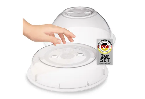 Hausfelder Spritzschutzdeckel Mikrowellen Abdeckung (2er Set hoch und flach), (Set, 2-tlg., 1 x Abdeckhaube ø28 cm, 11,5 cm hoch, 1 x Deckel, ø26,5 cm, 6 cm hoch), Abdeckhaube Mikrowellenhaube