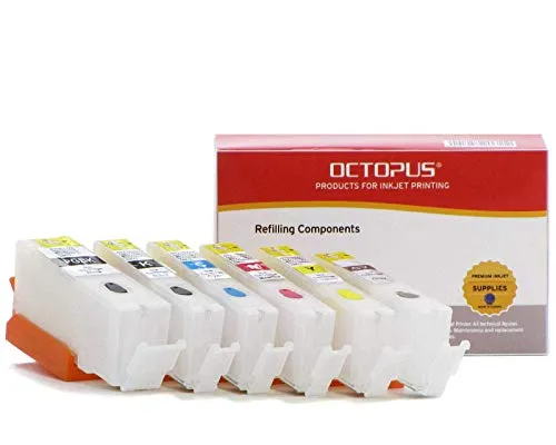 Wiederbefüllbare Druckerpatronen kompatibel für Canon PGI-550, CLI-551 incl. grau mit Autoresetchips (kein OEM) für Canon Pixma MG 7150, IP 8750, MG 6350, IP 8700, MG 7100, MG 6300