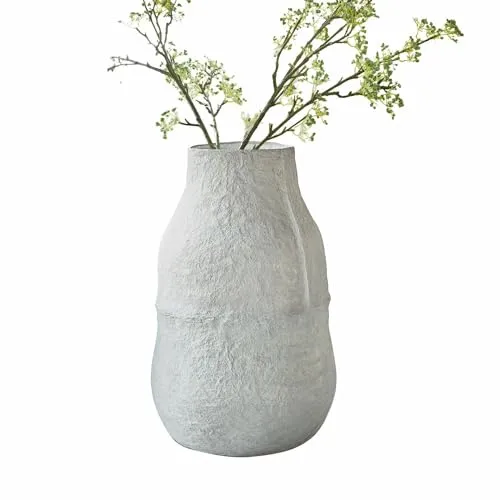 Loberon Vase Alaseja, lebendig strukturierte Oberfläche, nachhaltig & ökologisch, Bodenvase, Wohn-Accessoire, Baumwollfasern, hellgrau