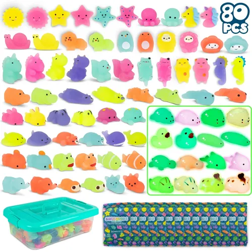 BONNYCO Mochi Squishy Set Mitgebsel Kindergeburtstag Gastgeschenke, 80 Stück