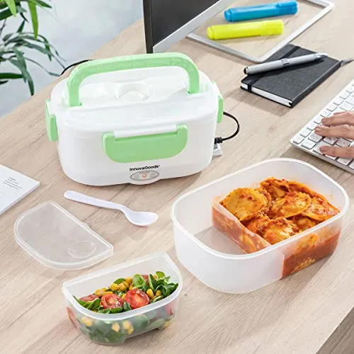 InnovaGoods® Elektrische Brotdose Ofunch, 1,05 l Fassungsvermögen, praktisch und vielseitig, 2 Fächer mit luftdichtem Verschluss, inklusive Löffel, 40 W Leistung, ideal zum Erwärmen von Mahlzeiten.