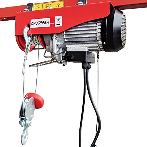 CROSSFER PA250A Elektrischer Seilhebezug 230Volt für 125kg/250kg Last Seilwinde mit Umlenkrolle als Flaschenzug Seilzug 12 Meter Hubhöhe Hebezug Lastkran