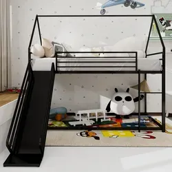 Twin über Twin Etagenbett mit Rutsche für Kinder - Skurriles Etagenbett mit Rutsche – Verwandelt Schlafenszeit in ein Abenteuer. Stabiler Metallrahmen und platzsparendes Design, ideal für Geschwister. Einfache Montage in unter 1 Stunde für schnellen Einsatz.