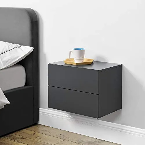 [en.casa] Nachtschrank Ampfing - Hängendes Nachtkästchen Dunkelgrau - Schweberegal mit 2 Schubladen, elegante Aufbewahrungslösung für kleine Räume, hohe Belastbarkeit von 5 kg pro Schublade, einfache Montage und zeitloses Design.