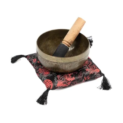 Bodhi Tibetische Klangschale Ø 14 cm – Handgefertigtes Meditationszubehör - Klangschalen-Set aus Bronze mit Kissen & Klöppel, erzeugt warmen, nachhaltigen Klang für Meditation und Entspannung – ein ideales spirituelles Geschenk.