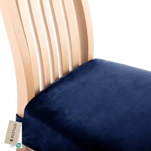 RESTILO Stuhlbezug Sitzfläche für Stühle, Offen Hinten, Abnehmbares Waschbares Sitzkissen Husse Esszimmerstuhl, Stretch Sitzschutzbezug für Zuhause Esszimmer Restaurant Hotel, Sento Dunkelblau