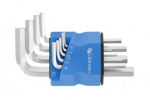 Högert Technik - Sechskantschlüsselsatz I Satz von 9 Stück I Größen T1,5 bis T10 I Aus S2-Stahl I Beständig gegen Verformung und Abrieb I Gefertigt nach der Norm DIN 911 I Kurz I Silber