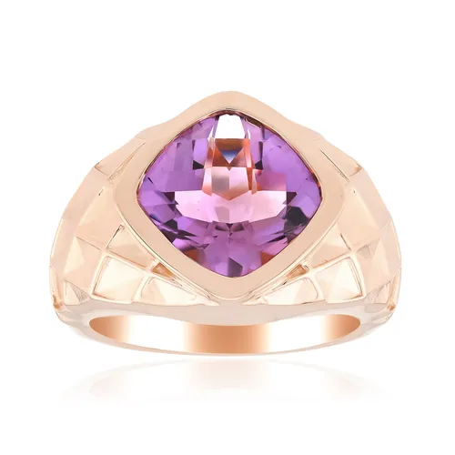 Amethyst Rose-Gold Vergoldet Silber Ring - Echtschmuck - Eleganter Ring aus 925er Sterling Silber, rosévergoldet, mit antikem Kissen-Schachbrettschliff Amethyst (3,58 Karat). Ideal für besondere Anlässe und als stilvolles Accessoire.
