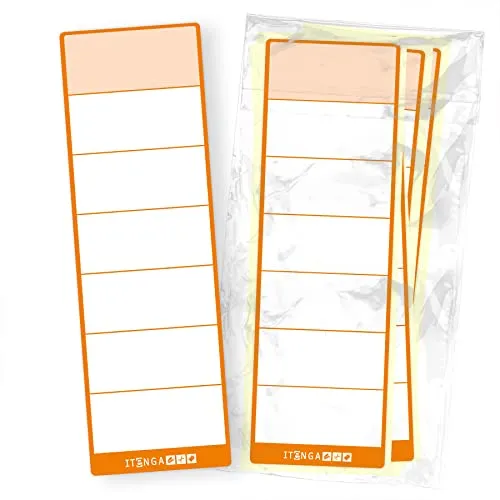 itenga 10x Ordneretiketten Ordnerrückenschild für breite Ordner 6x19cm I Aufkleber für Ordnerrücken selbstklebend aus Haftpapier (orange)