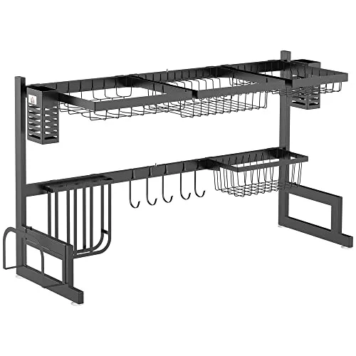 HOMCOM 2-stufiges Abtropfgestell Geschirr - Praktischer Abtropfhalter für Küchenspülen mit modularen Haltern und stabilen Saugfüßen, ideal für schnelles Trocknen von Geschirr und Besteck.