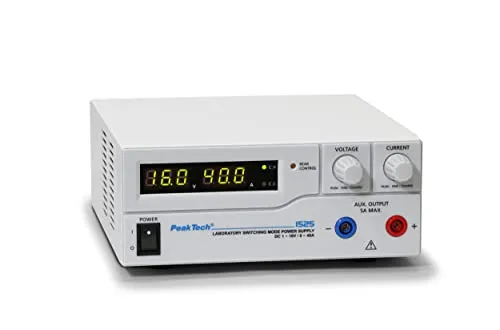 PeakTech P1525 Labornetzteil – 1-16V, 0-40A DC - Strommessgeräte: Professionelles Labornetzgerät mit LED-Display, regelbar mit 3 Voreinstellungen und intelligenter Lüfterregelung für leisen Betrieb und sicheren Schutz gegen Überlastung.