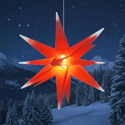 GURU SHOP 3D Außenstern Kaspar - Wetterfester Weihnachtsstern mit 18 Spitzen, ideal für Terrassen und Gärten. Inklusive 4 m Gummileitung und energiesparendem LED Leuchtmittel für strahlendes Licht.