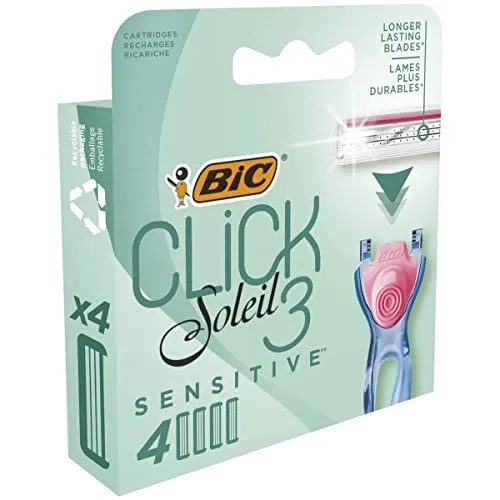 Bic Rasierklingen Click Soleil 3 Sensitive, für Damenrasierer, 3-fach Klinge, 4 Stück