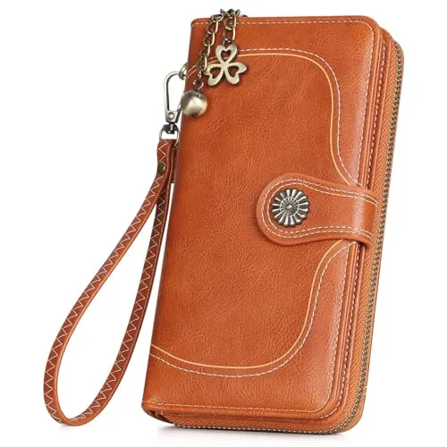 RRANCharltu Geldbörse Damen Leder Portemonnaie Damen groß im Langformat Gross Geldbeutel mit Reißverschluss Druckknopf und vielen Fächern