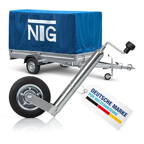 NTG Stützrad für Anhänger und Wohnwagen | Vollgummireifen | 150kg Stützlast | 46 bis 68 cm Höhe | Verzinkter Stahl | Mit und Ohne Klemmhalter | 750kg Anhänger