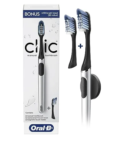 Produktbild Oral-B Clic Zahnbürste, Chrom Schwarz, mit 1 Bonus Ersatzbürstenkopf und magnetischem Zahnbürstenhalter