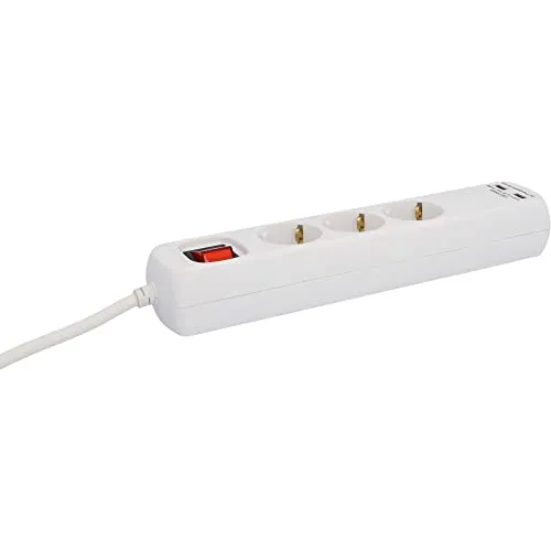 UNITEC Steckdosenleiste mit 3 Steckdosen und 2 USB A-Anschlüssen (2,1A), mit Schalter, 1,4 m, weiß
