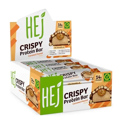 HEJ Crispy Protein Bar, Caramel Peanut, 12 x 45 g, Low Sugar Eiweißriegel