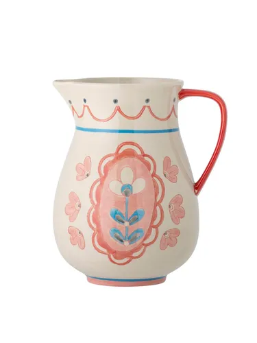 Bloomingville Odina Krug mit Rosa Blumen, 3,3 Liter - Stilvolle Geschirr Kanne mit nostalgischem Charme und modernem Design, ideal für große Runden und festliche Anlässe. Jedes Stück ist handdekoriert und somit einzigartig.