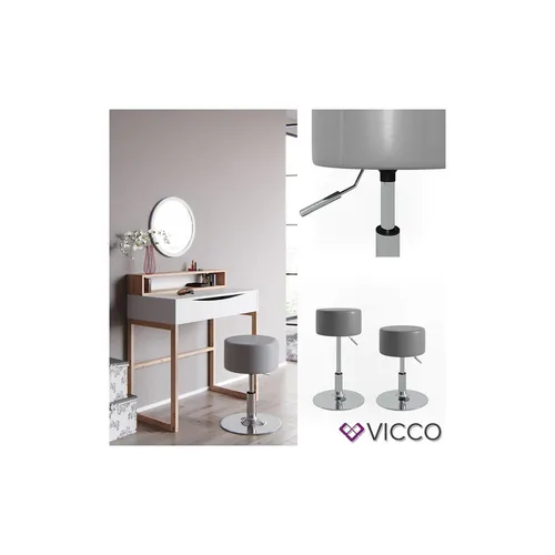 Vicco Sitzhocker Design, Grau, 360° drehbar für Schminktisch - Sitzhocker für den Schminktisch, höhenverstellbar und mit drehbarer Sitzfläche. Das weiche Kunstleder und die robuste Konstruktion garantieren Komfort und Langlebigkeit.