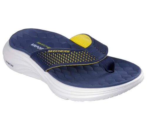 Skechers Herren Sport Mens Vapor Foam Sandale - Marineblau mit KPU-gelbem Besatz, Größe 44 EU - Wanderschuhe mit Klettverschluss und mittlerer Weite, ideal für bequeme Trageerlebnisse beim Outdoor-Abenteuer.