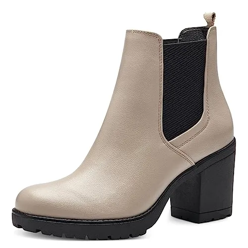 MARCO TOZZI Damen Chelsea Boots aus Kunstleder mit Absatz, Beige (Ivory Comb.), 37
