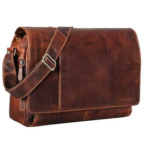 STILORD Elias Echtleder Umhängetasche 15.6 Zoll - Vintage Lifestyle 2.0 in Braun - Große Umhängetasche aus hochwertigem Büffel-Leder mit viel Stauraum und verstellbarem Schultergurt. Ideal für Büro und Uni, passend für Notebooks bis 15,6 Zoll. Maße: ca. 41 x 33 x 13 cm.
