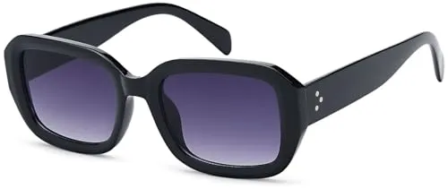 styleBREAKER Damen Retro Sonnenbrille mit breitem Kunststoff Rahmen und Rechteckigen Polycarbonat Gläsern 09020143, Farbe:Gestell Schwarz/Glas Grau Verlauf