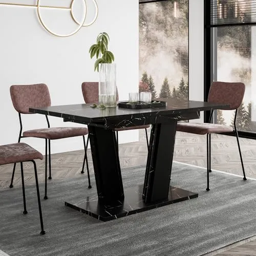 Home Collective Esstisch ausziehbar Tisch Küchentisch Esszimmertisch Ausziehtisch | erweiterbar bis 180 cm | modern Esszimmer Küche Wohnzimmer Möbel | 140-180x80x75 cm | Schwarzer Marmor-Optik