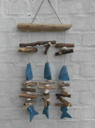 Dekohänger Fisch Holz Natur Treibholzhänger blau-natur 60 x 30 cm