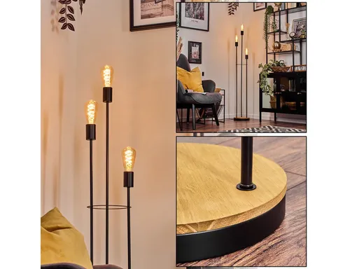 hofstein Stehlampe aus Metall/Holz im Retro/Vintage-Design