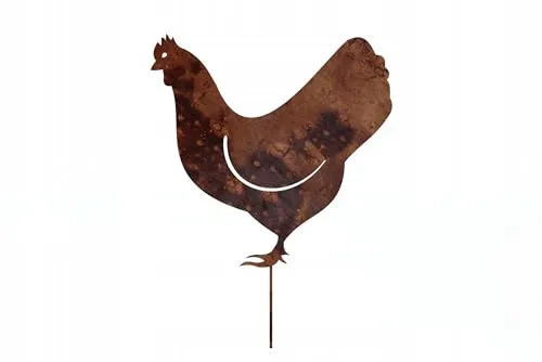 Kapaga - Gartenfigur aus Rost auf Einschlagbeinen - Metall Tierfigur - Edelrost Dekofigur - Tier Figur - Dekoration Gartendeko - Gartendekoration (Huhn - Höhe 31 cm)