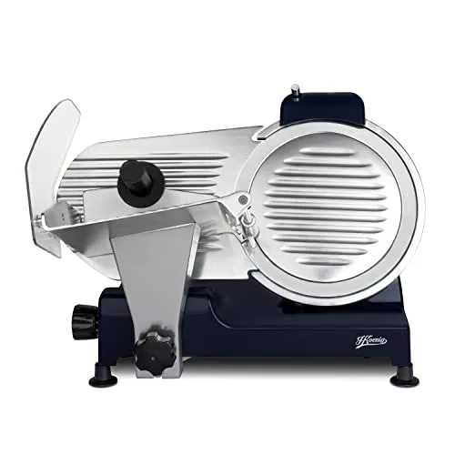 H.Koenig MSX256 Elektrische Aufschnittmaschine - Allesschneider mit italienischer Klinge, präzise Schnittstärken von 0-12mm, ideal für professionellen Einsatz und vielseitige Lebensmittelzubereitung.